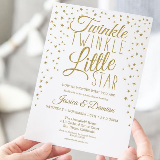 Gold Twinkle Little Star Gender onthult Baby showe Kaart