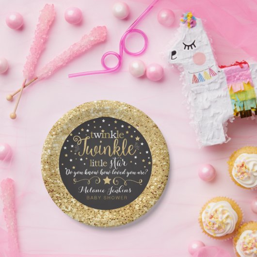 Gold Twinkle Little Star Paper Bord Baby shower (Feest)