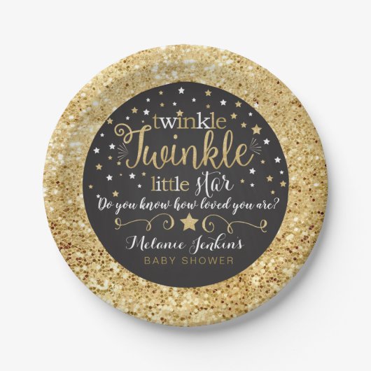 Gold Twinkle Little Star Paper Bord Baby shower (Voorkant)