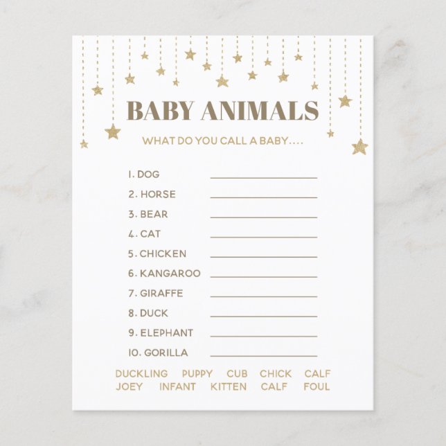 Gold Twinkle Little Star Shower Baby Animals Game (Voorkant)