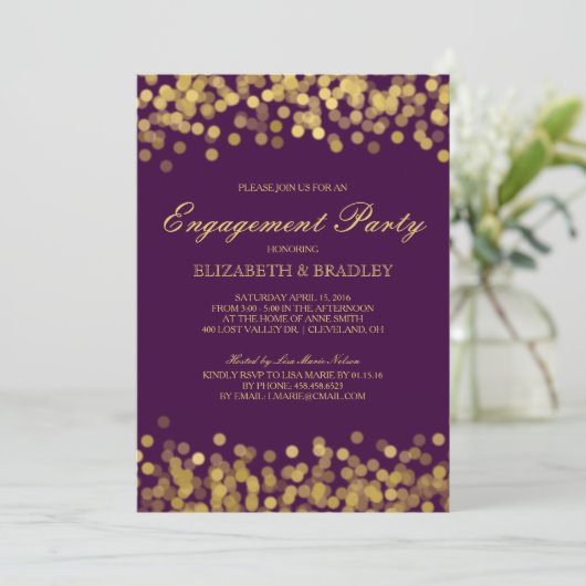 Gold Twinkle Modern Bridal Engagement Party Kaart (Staand voorkant)