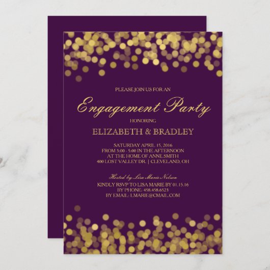 Gold Twinkle Modern Bridal Engagement Party Kaart (Voorkant / Achterkant)