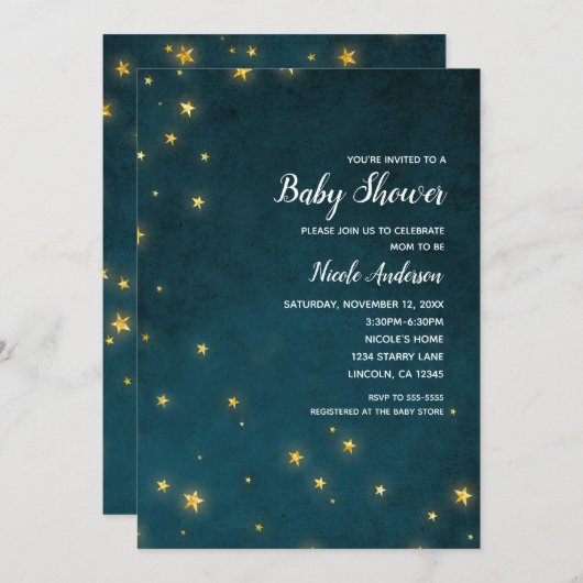 Gold Twinkle Stars Celestial Sky Baby shower Kaart (Voorkant / Achterkant)