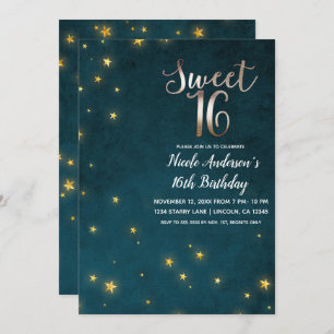 Gold Twinkle Stars Celestial Sky Sweet 16 Party Kaart