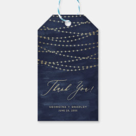 Gold Twinkle String Lights Navy Blue Hartelijk dan Cadeaulabel