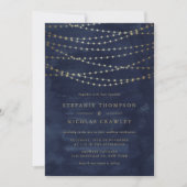 Gold Twinkle String Lights Waterverf Blue Wedding Kaart (Voorkant)