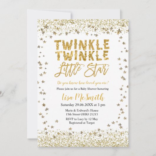 Gold Twinkle Twinkle Little Star Baby shower Kaart (Voorkant)
