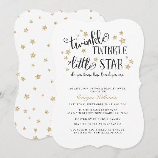 Gold Twinkle Twinkle Little Star Baby shower Kaart (Voorkant / Achterkant)
