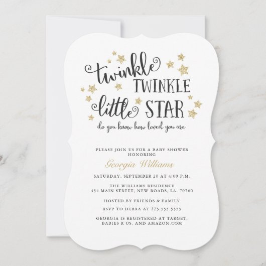 Gold Twinkle Twinkle Little Star Baby shower Kaart (Voorkant)