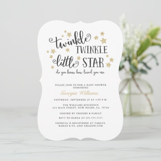 Gold Twinkle Twinkle Little Star Baby shower Kaart (Staand voorkant)