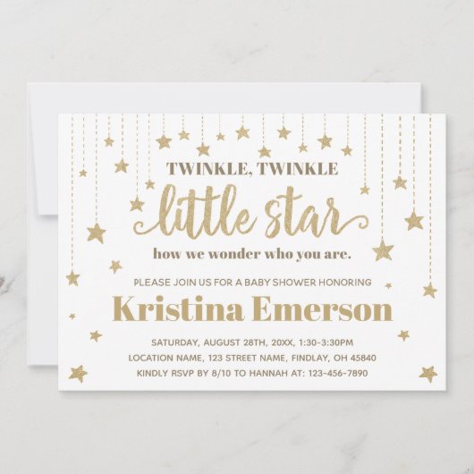 Gold Twinkle Twinkle Little Star Baby shower Kaart (Voorkant)