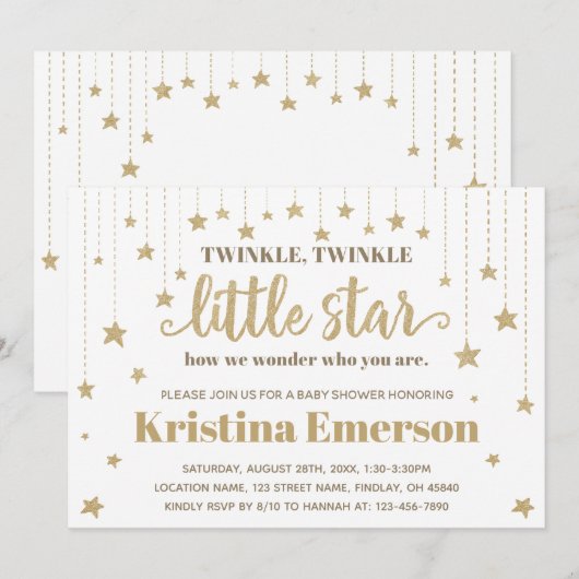Gold Twinkle Twinkle Little Star Baby shower Kaart (Voorkant / Achterkant)