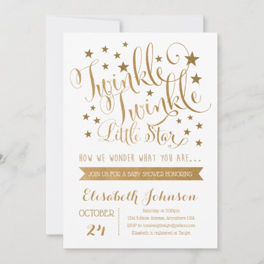 Gold Twinkle Twinkle Little Star Baby shower Kaart (Voorkant)