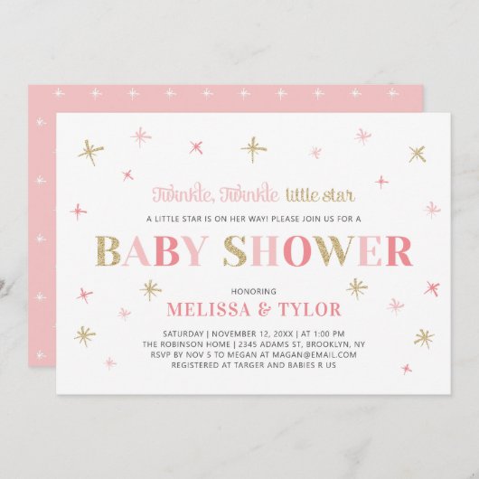 Gold Twinkle Twinkle Little Star Girl Baby shower Kaart (Voorkant / Achterkant)