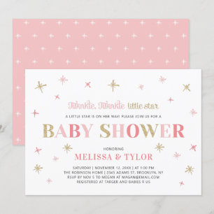 Gold Twinkle Twinkle Little Star Girl Baby shower Kaart
