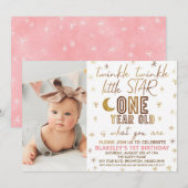 Gold Twinkle Twinkle Little Star Photo Birthday Kaart (Voorkant / Achterkant)