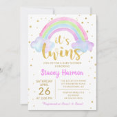 Gold Twins Pastel Waterverf Rainbow Baby shower Kaart (Voorkant)