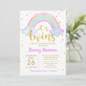 Gold Twins Pastel Waterverf Rainbow Baby shower Kaart (Staand voorkant)