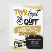 Gold Two Legit Two Quit Hip Hop Invitation Kaart (Voorkant)