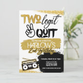 Gold Two Legit Two Quit Hip Hop Invitation Kaart (Staand voorkant)