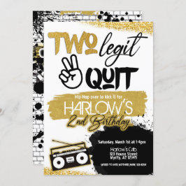 Gold Two Legit Two Quit Hip Hop Invitation Kaart