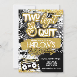 Gold Two Legit Two Quit Hip Hop Invitation Kaart