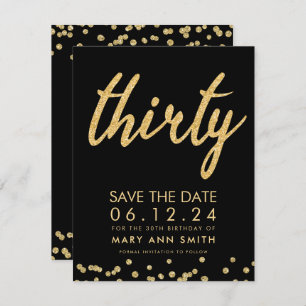 Gold Type 30th Birthday Save Date Confetti Kaart