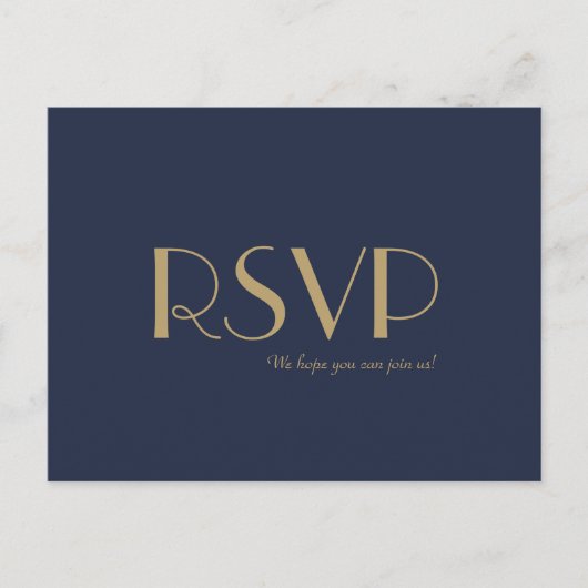Gold Type Deco | Donkere marineweddenschap RSVP Uitnodiging Briefkaart (Voorkant)