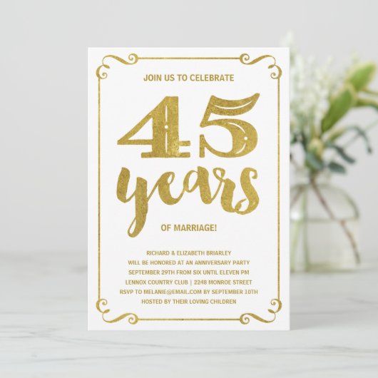  Gold Typografie 45e Jubileum Kaart (Staand voorkant)