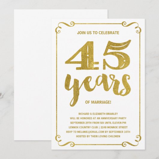  Gold Typografie 45e Jubileum Kaart (Voorkant / Achterkant)