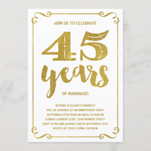 Gold Typografie 45e Jubileum Kaart