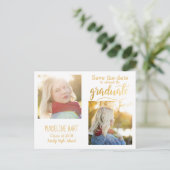 Gold Typografie Afstuderen | Sparen de Datum Twee  Briefkaart (Staand voorkant)