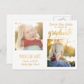 Gold Typografie Afstuderen | Sparen de Datum Twee  Briefkaart (Voorkant / Achterkant)