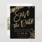 Gold typografie blad floral black, behalve de datu aankondigingskaart (Voorkant / Achterkant)