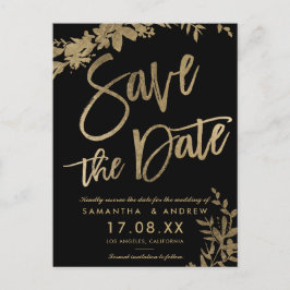 Gold typografie blad floral black, behalve de datu aankondigingskaart