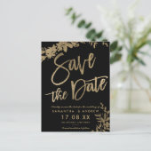 Gold typografie blad floral black, behalve de datu aankondigingskaart (Staand voorkant)