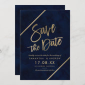 Gold typografie blauw waterverf, behalve de datum save the date (Voorkant / Achterkant)