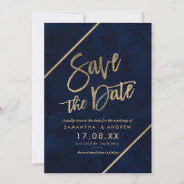 Gold typografie blauw waterverf, behalve de datum save the date