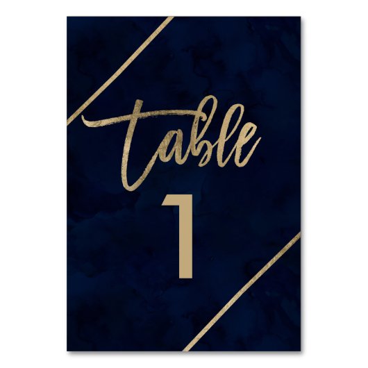 Gold typografie blauw waterverf tabelnummer kaart (Voorkant)
