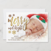 Gold Typografie | Eerste kerstfoto baby's Feestdagenkaart (Voorkant)