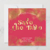 Gold Typografie Elegant Red Pink Magenta Foto Save The Date (Voorkant)
