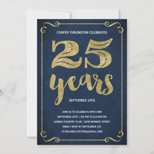 Gold Typografie | Faux Foil 25th Birthday Party Kaart (Voorkant)