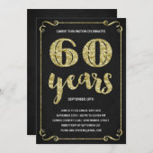 Gold Typografie | Faux Foil 60th Birthday Party Kaart (Voorkant / Achterkant)
