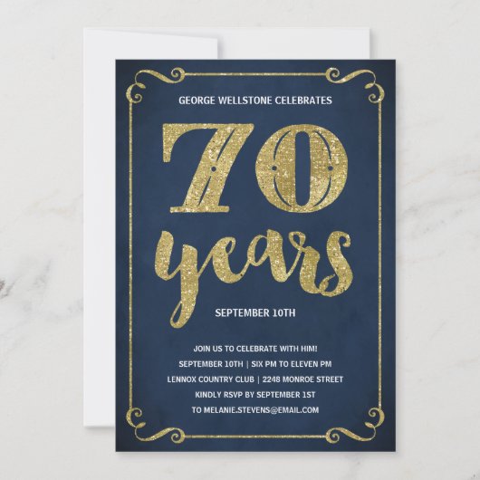 Gold Typografie | Faux Foil 70th Birthday Party Kaart (Voorkant)