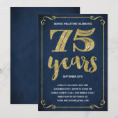 Gold Typografie | Faux Foil 75th Birthday Party Kaart (Voorkant / Achterkant)