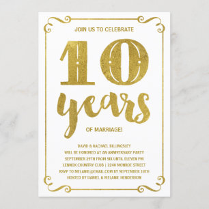 Gold Typografie   Faux-Folie 10de Jubileum Kaart