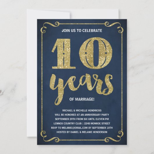 Gold Typografie | Faux-Folie 10de Jubileum Kaart (Voorkant)