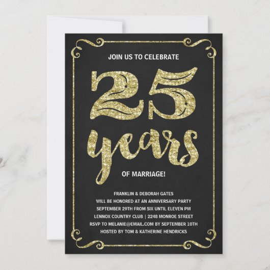 Gold Typografie | Faux-Folie 25e Jubileum Kaart (Voorkant)