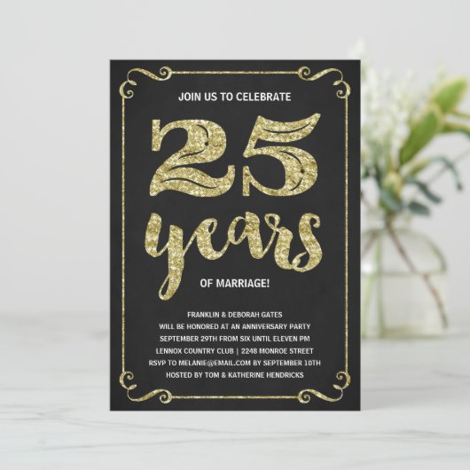 Gold Typografie | Faux-Folie 25e Jubileum Kaart (Staand voorkant)