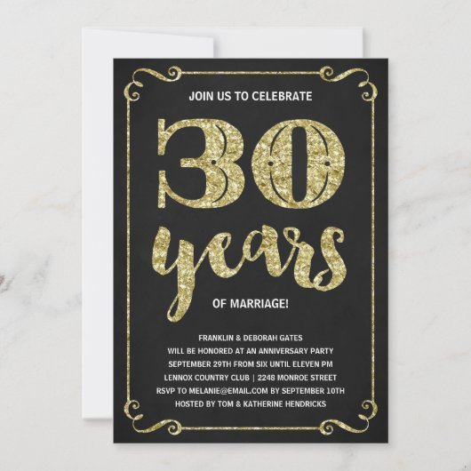 Gold Typografie | Faux-Folie 30e Jubileum Kaart (Voorkant)